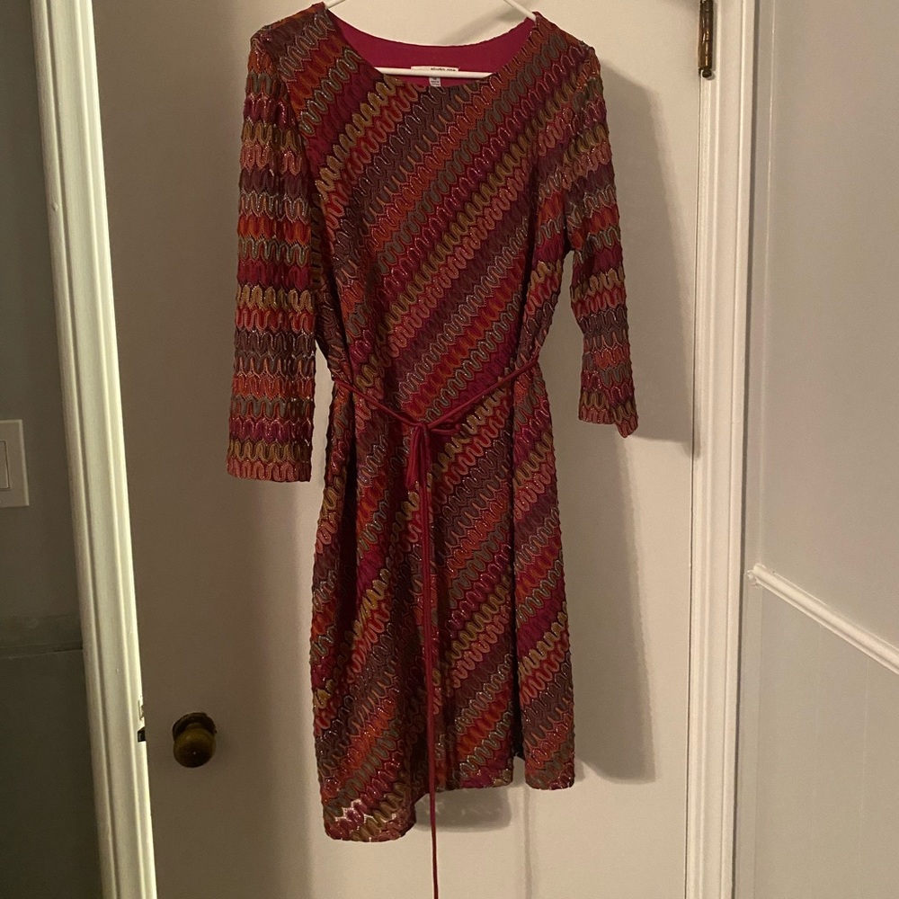 Brand:   Studio One New York, multi color Size 14, 3/4 sleeve knit sweater dress